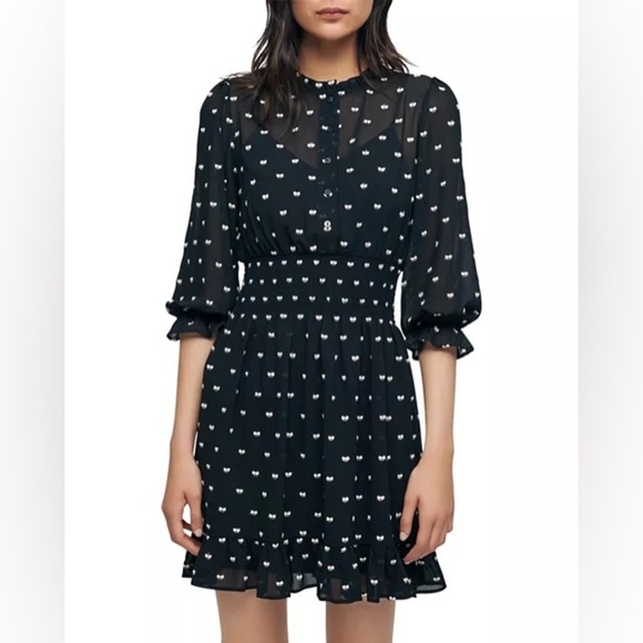 NWT Maje Rythonoeud Embroidered Bow Print Mini Dress Size 40 Size 10 - Picture 1 of 13